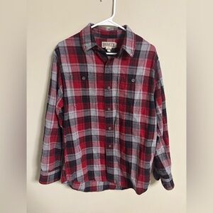 Duluth Trading Co Mens Red Flannel Plaid Shirt Trim Fit Size Medium Long Button